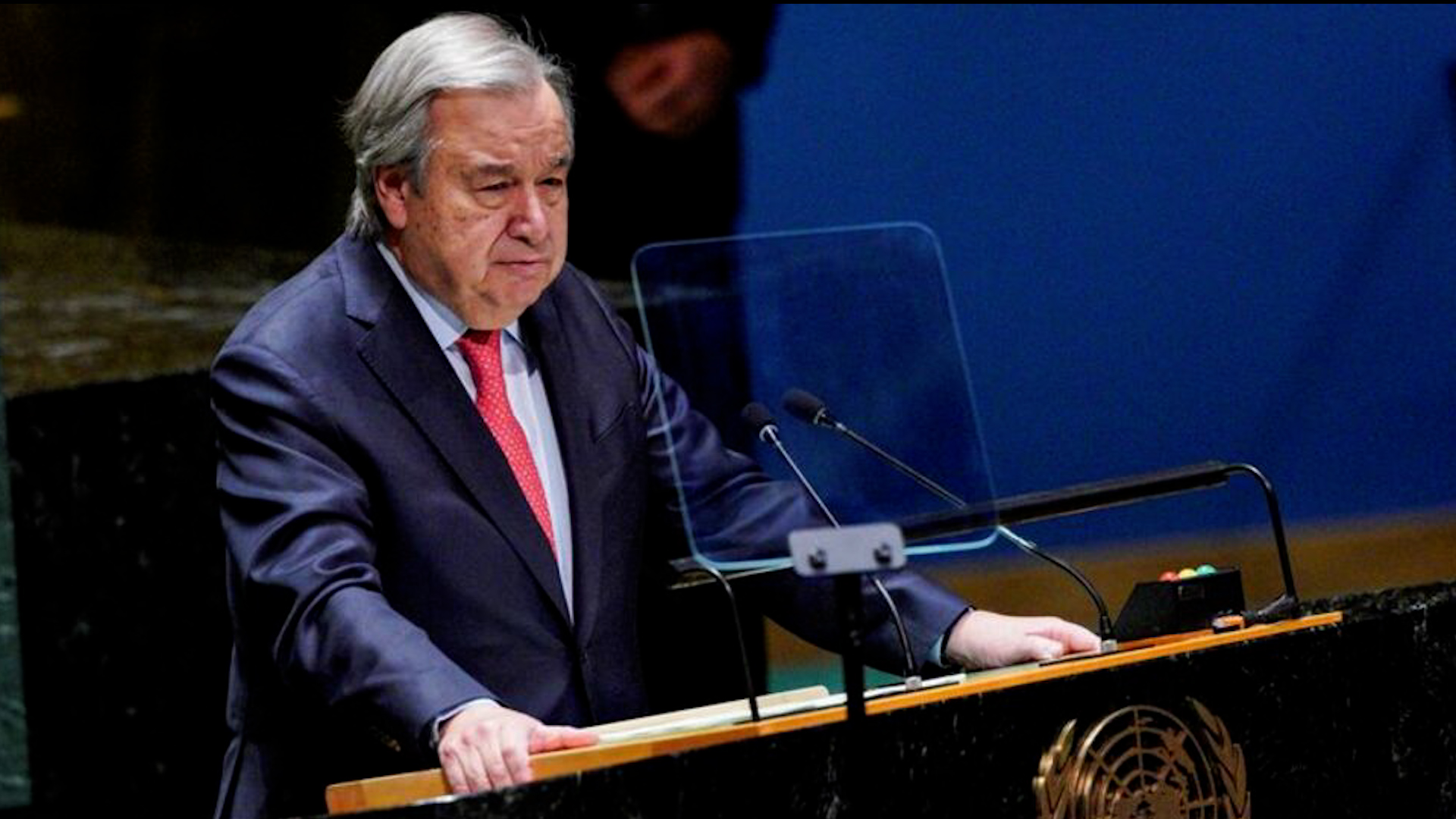 UN Secretary-General Antonio Guterres addresses the Eleventh Emergency Special Session of the UN General Assembly on Ukraine in New York, U.S., February 22, 2023. /CFP