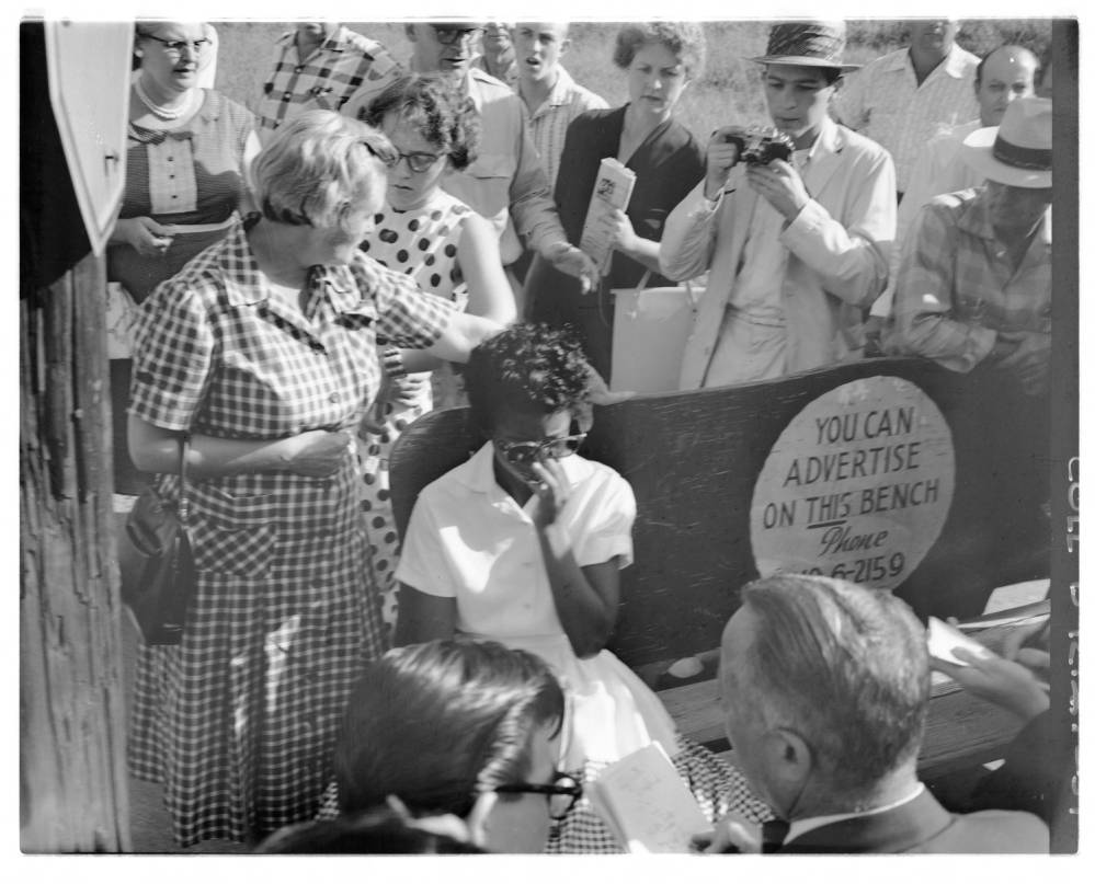 Elizabeth Eckford with Grace Lorch in 1957. (Raymond Preddy/University of Arkansas at Little Rock Center for Arkansas History and Culture)