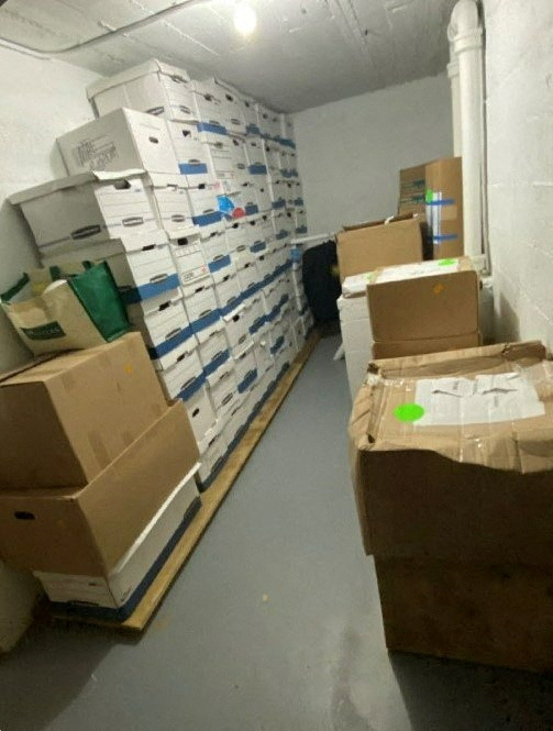 A photo published by the U.S. Justice Department in their charging document against former U.S. President Donald Trump shows boxes of documents stored at Trump's Mar-a-Lago club in Florida as seen embedded in the legal document released by the Justice Department in Washington, U.S. June 9, 2023. 