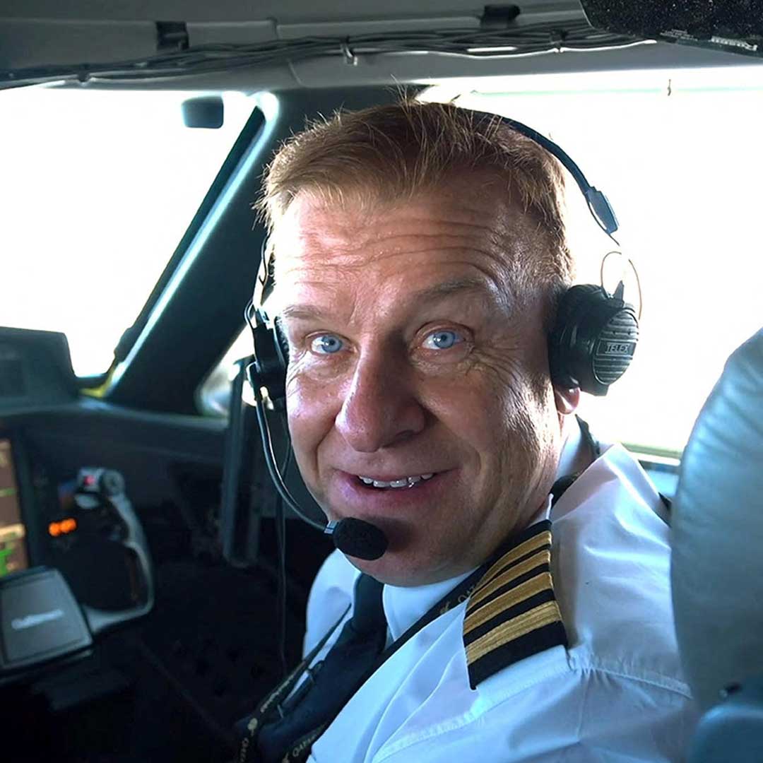 British billionaire Hamish Harding, who is said to be among the passengers onboard the submarine that went missing on trip to the Titanic wreckage is seen in this handout picture taken in flight, July 2019. (Courtesy of Jannicke Mikkelsen/via REUTERS)