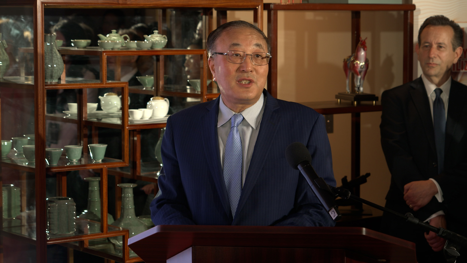 Ambassador Zhang Jun delivers remarks at the “Journey through Civilizations” exhibit launch ceremony