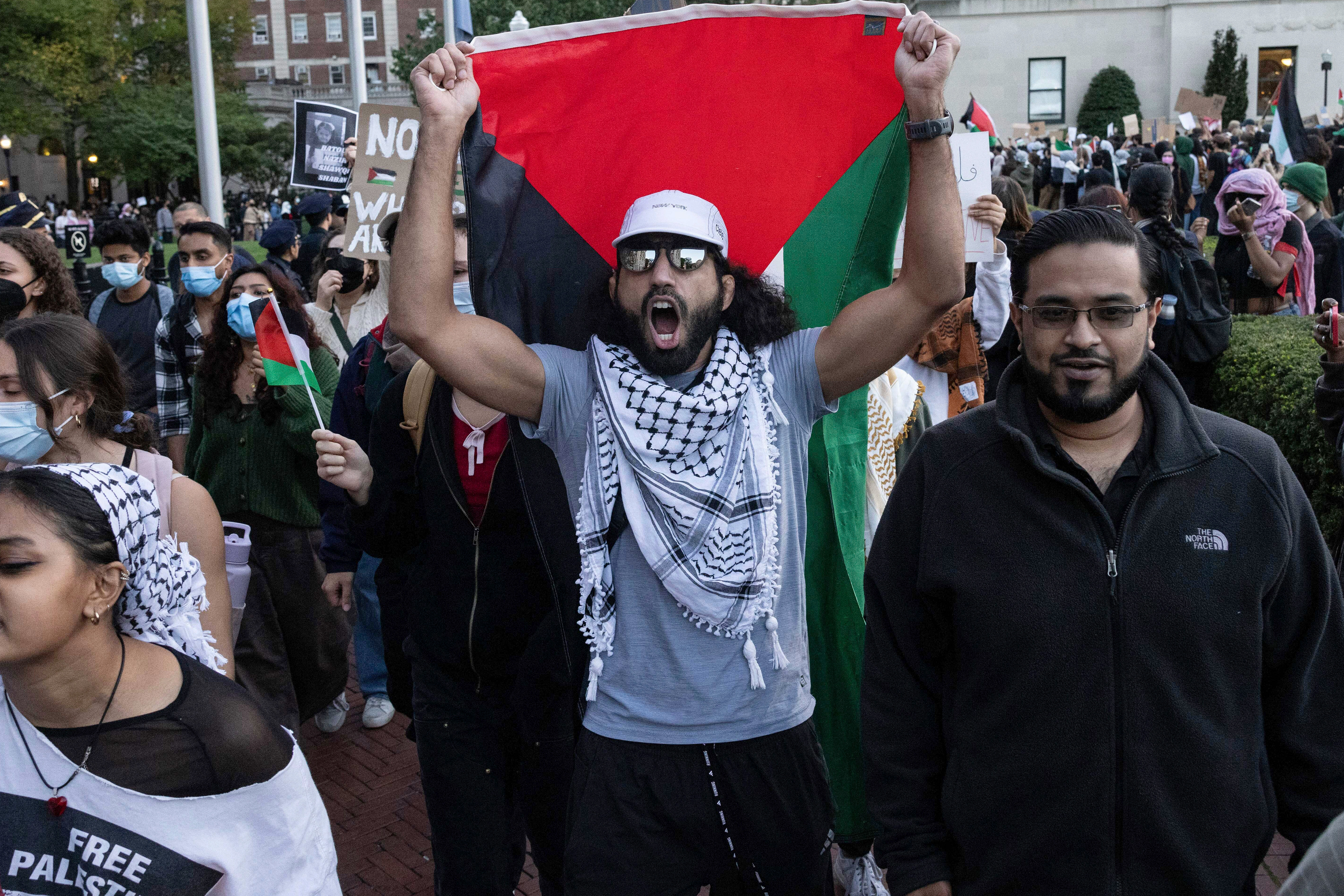 Pro-Palestine demonstrators at Columbia University on Oct. 12, 2023