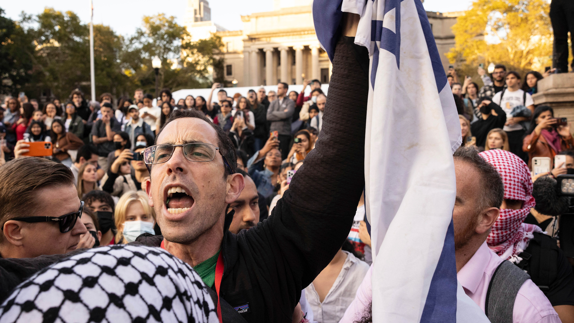 Pro-Israel demonstrator at Columbia University on Oct. 12, 2023