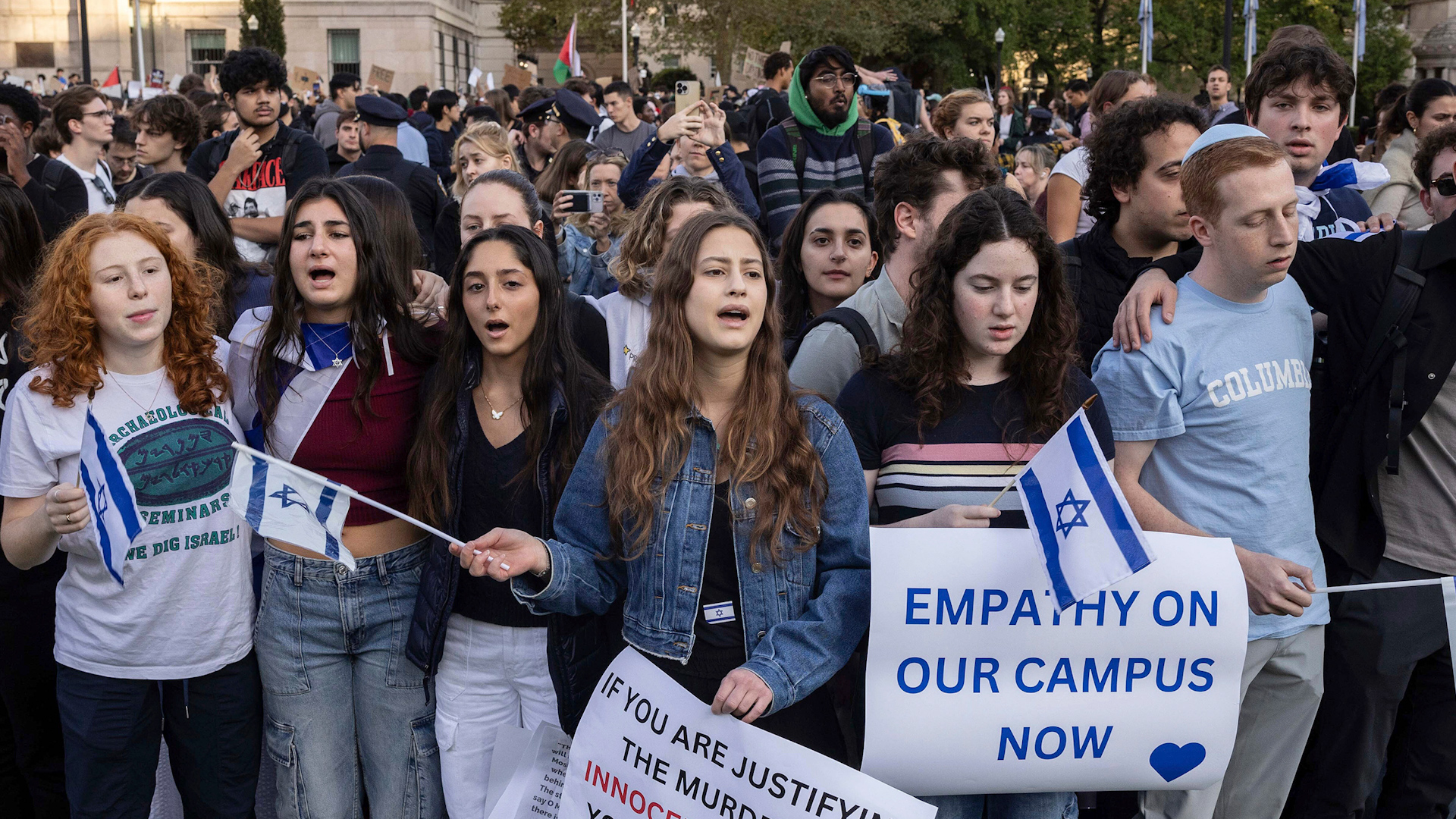 Pro-Israel demonstrators at Columbia University on Oct. 12, 2023