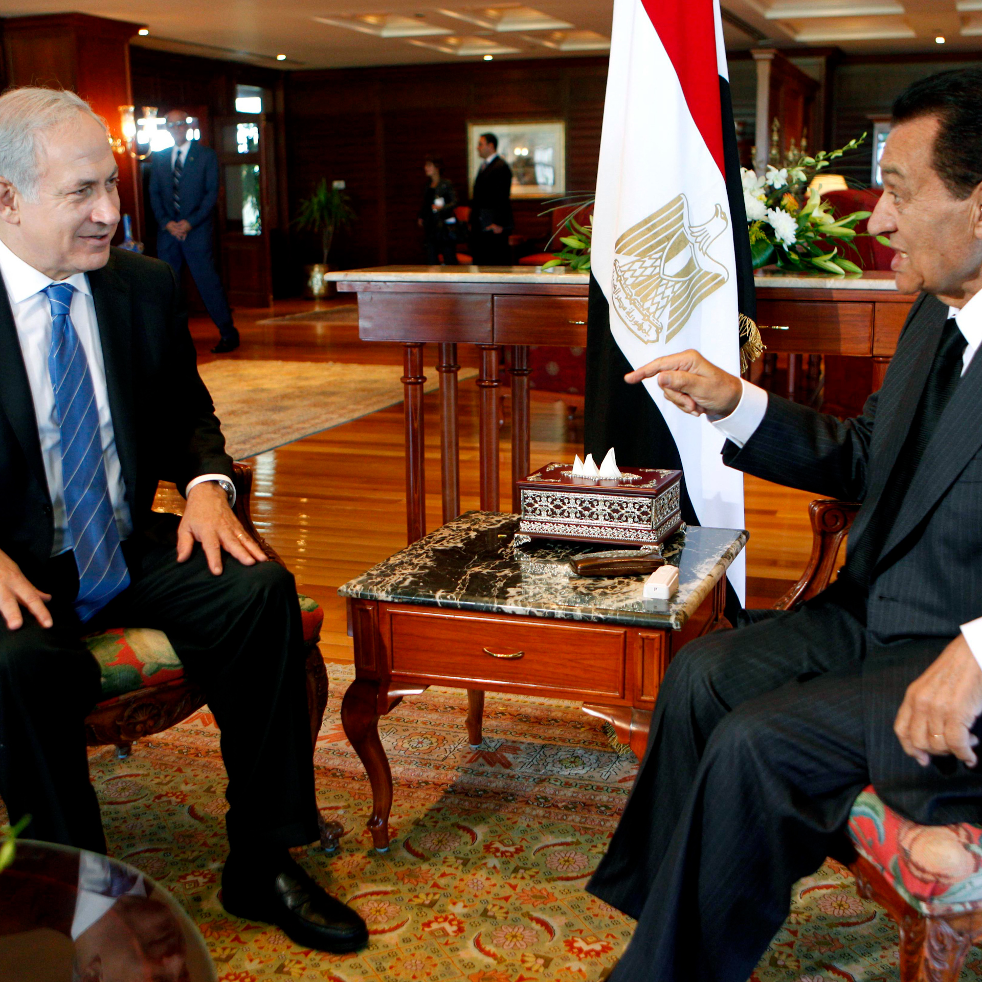 Egyptian President Hosni Mubarak met with Israeli Prime Minister Benjamin Netanyahu at the Red Sea resort of Sharm el-Sheikh, Egypt, on September 14, 2010, as Egypt hosted the second round of Israeli-Palestinian peace talks.