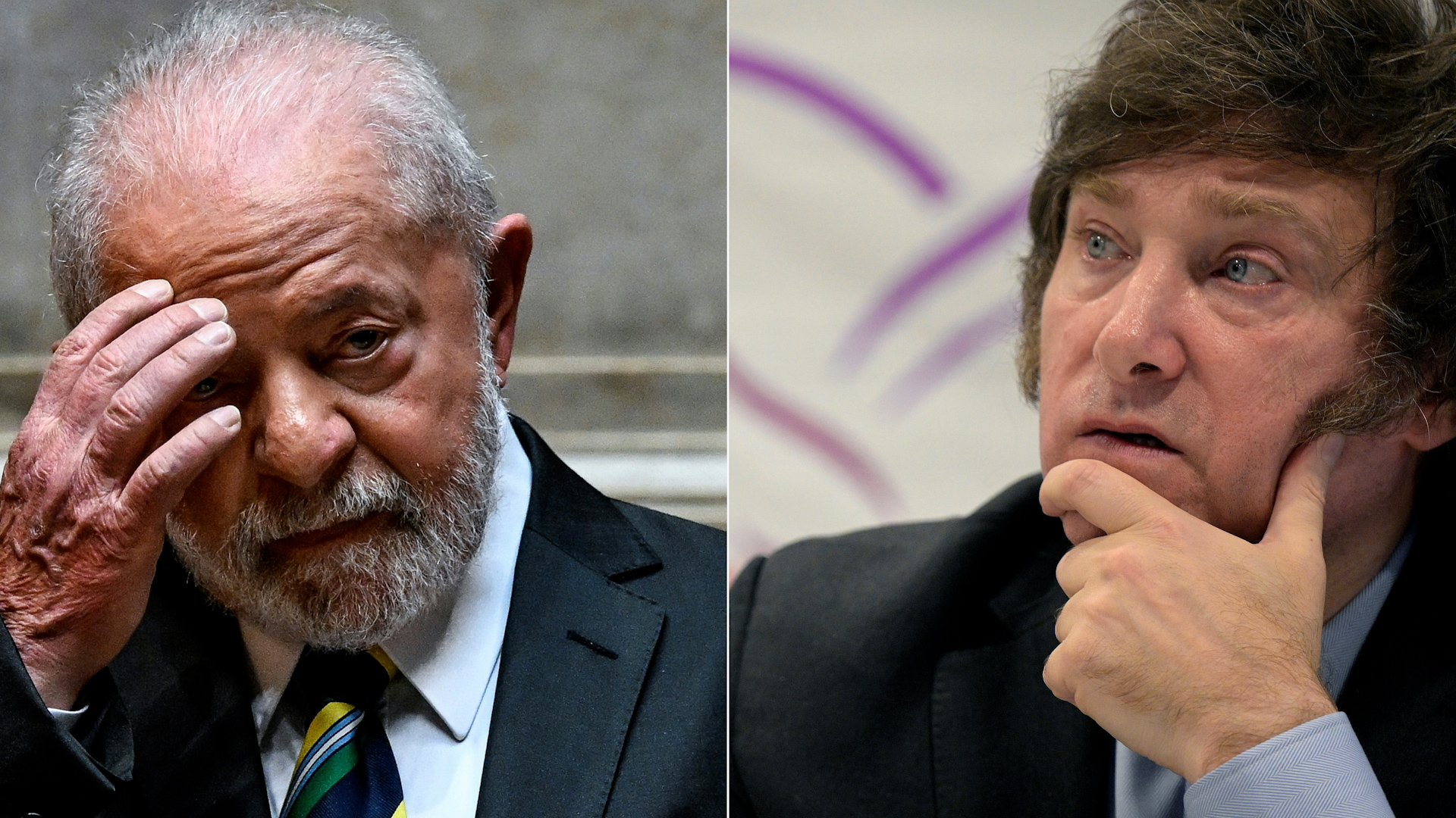 Brazilian President Luiz Inacio Lula da Silva (L) and Argentinian President-elect Javier Milei (R)