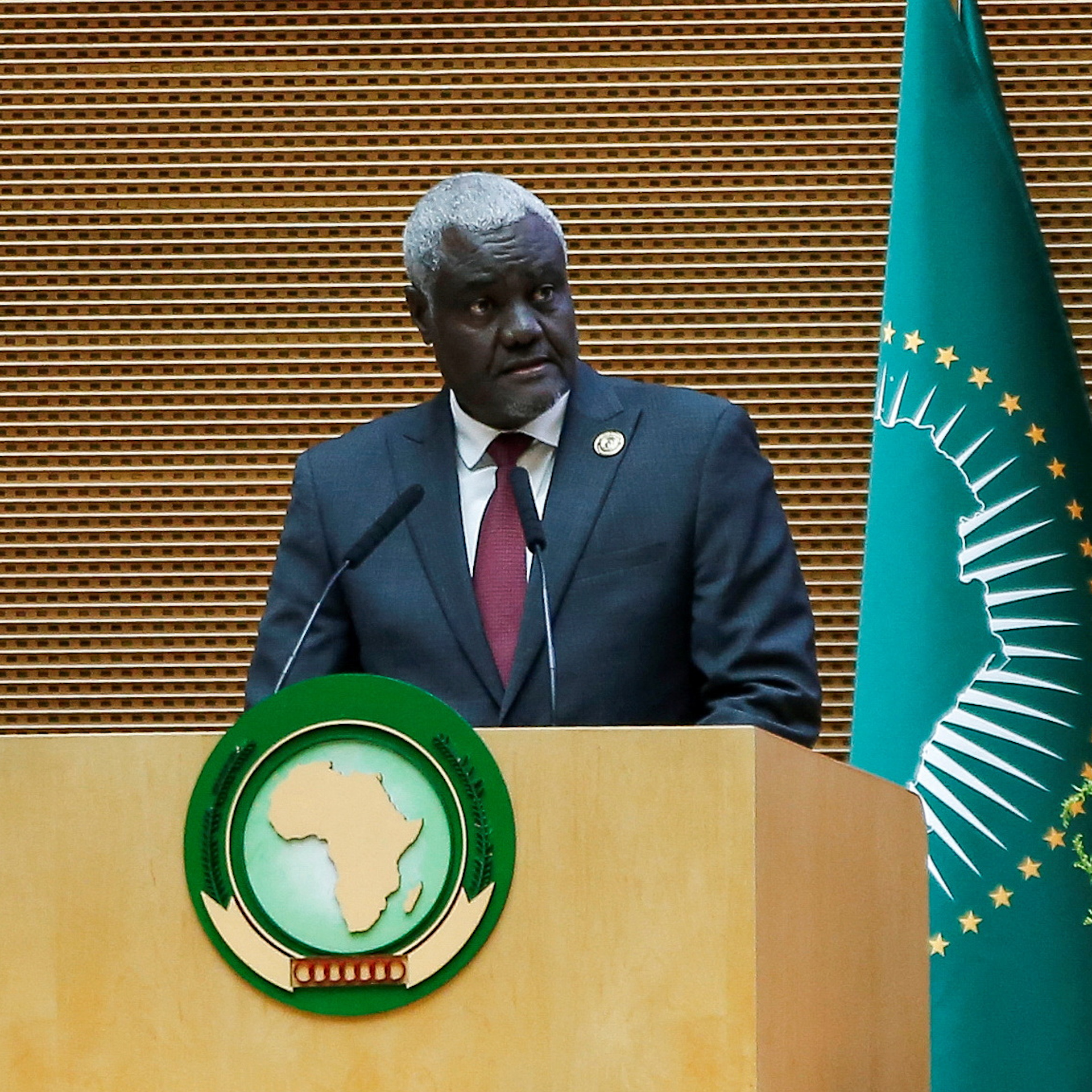African Union Commission Chairperson Moussa Faki Mahamat, addresses the opening of the 37th Ordinary Session of the Assembly of the African Union.