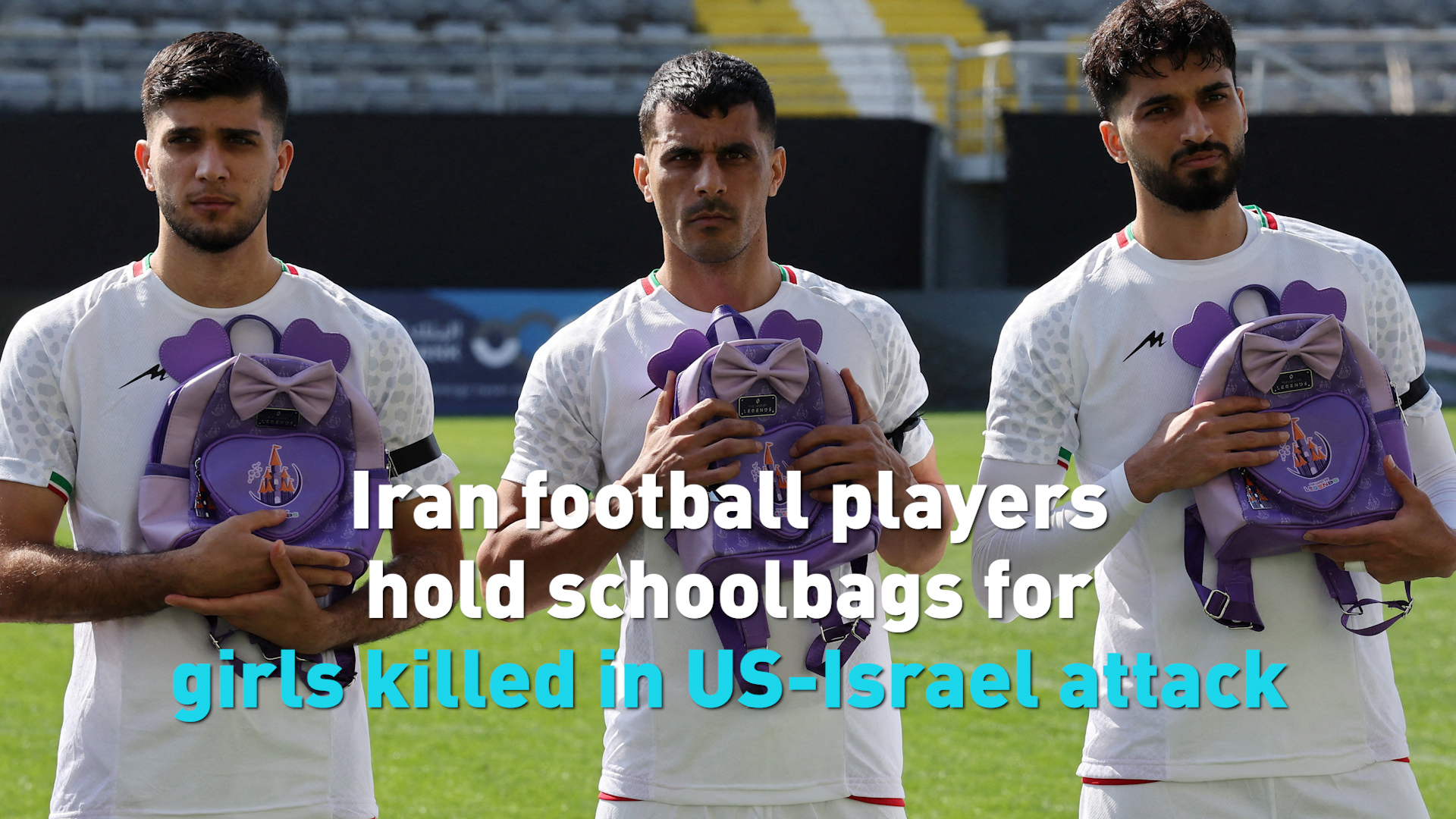 Iran players hold schoolbags for girls killed in US-Israel attack 