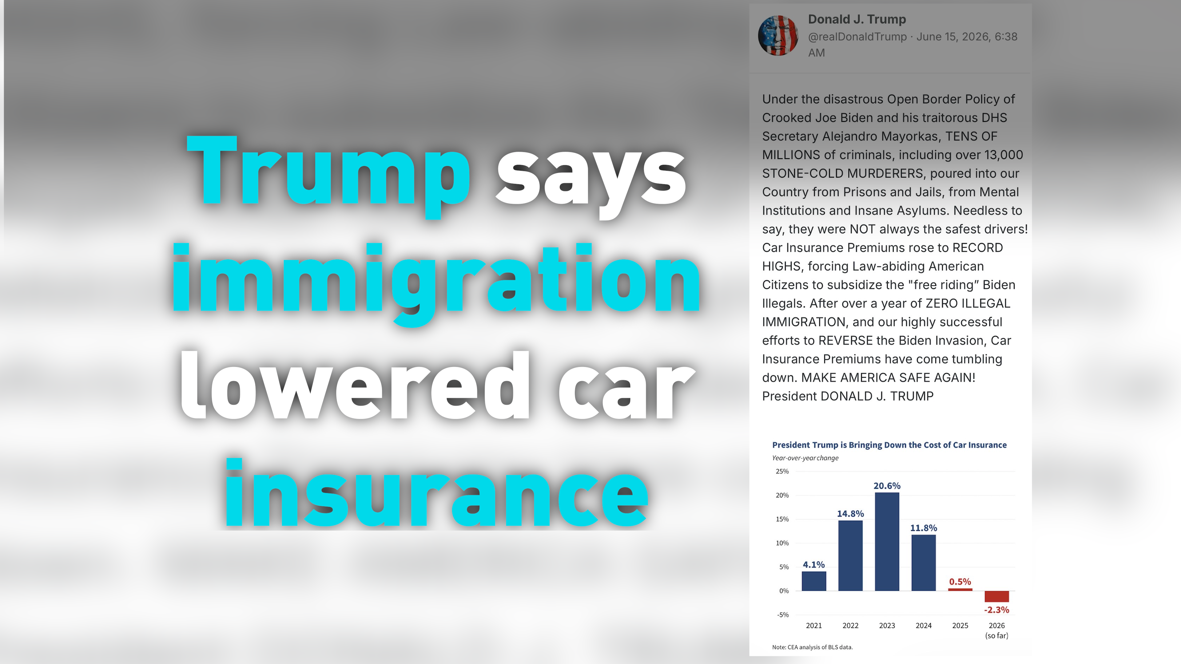 Trump says immigration lowered car insurance rates