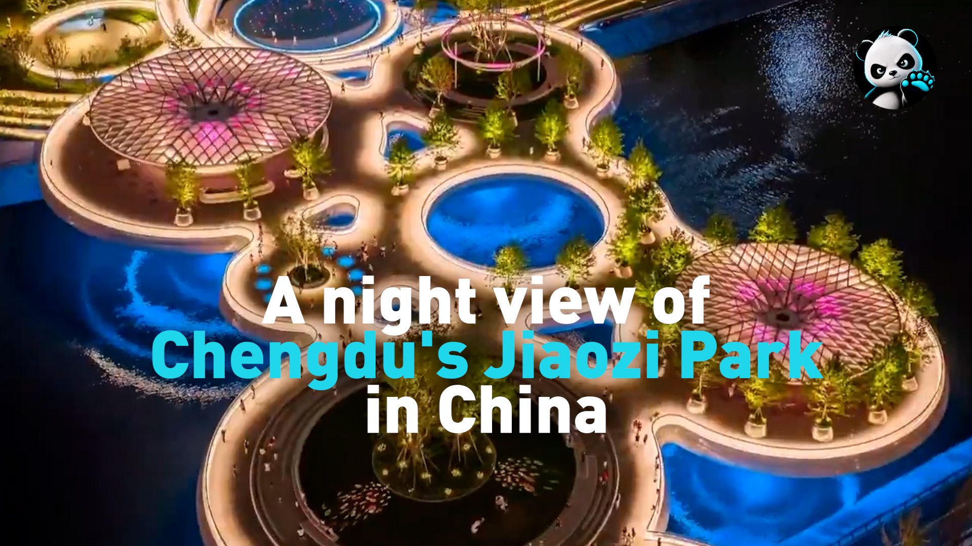 A night view of Chengdu's Jiaozi Park  in China
