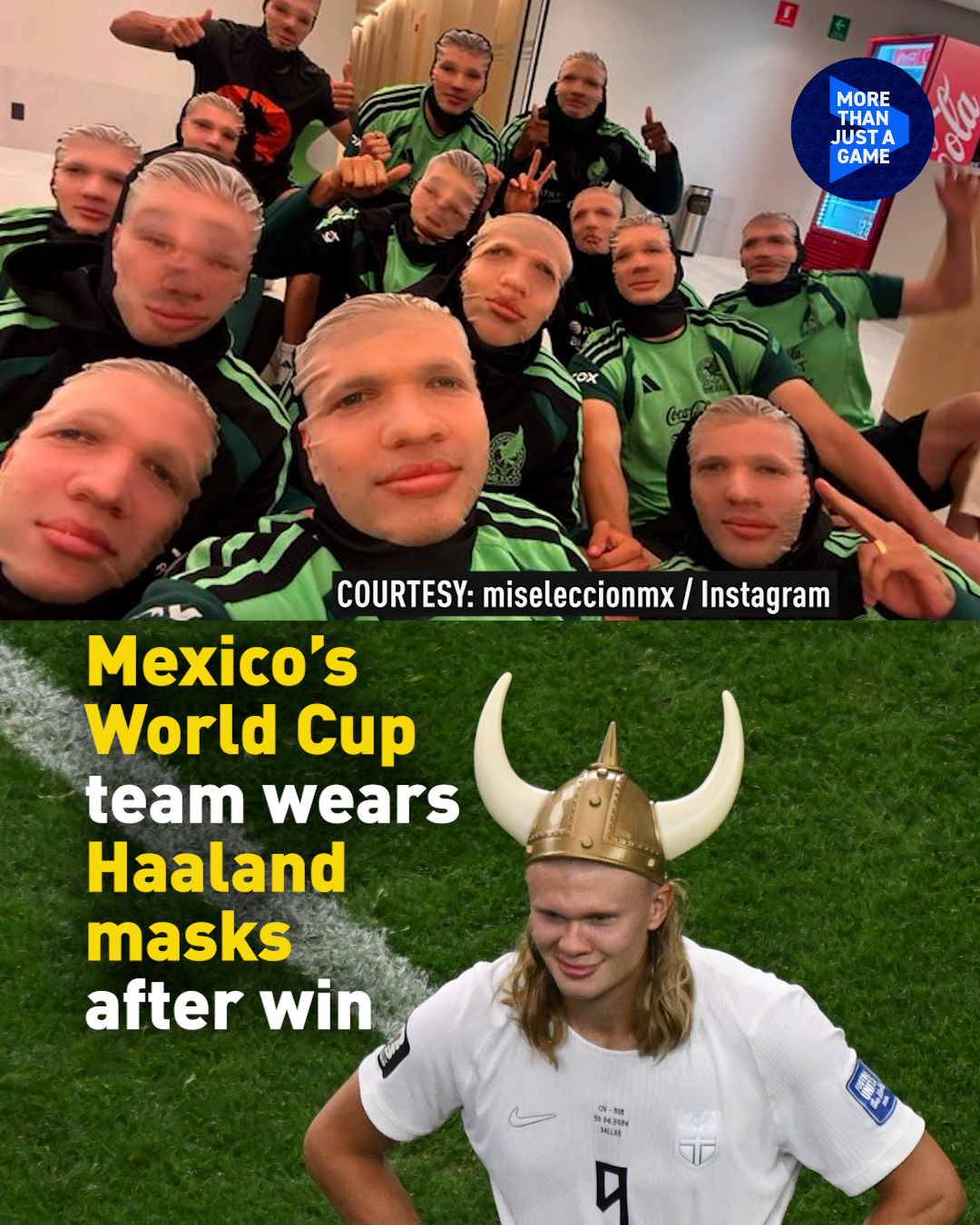 Mexico team wears Haaland masks and perform 