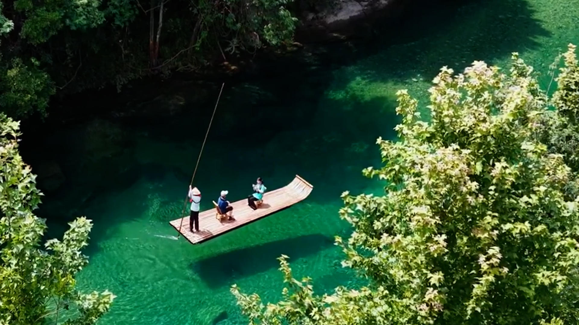 Clear waters make boat appear to float on air