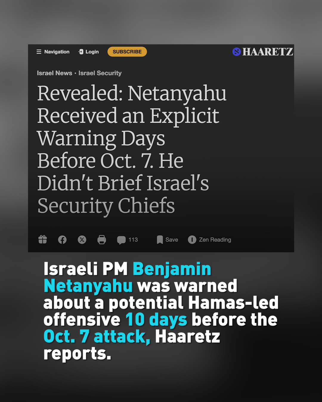 Israel’s Netanyahu was warned of Oct. 7 offensive, Haaretz reports