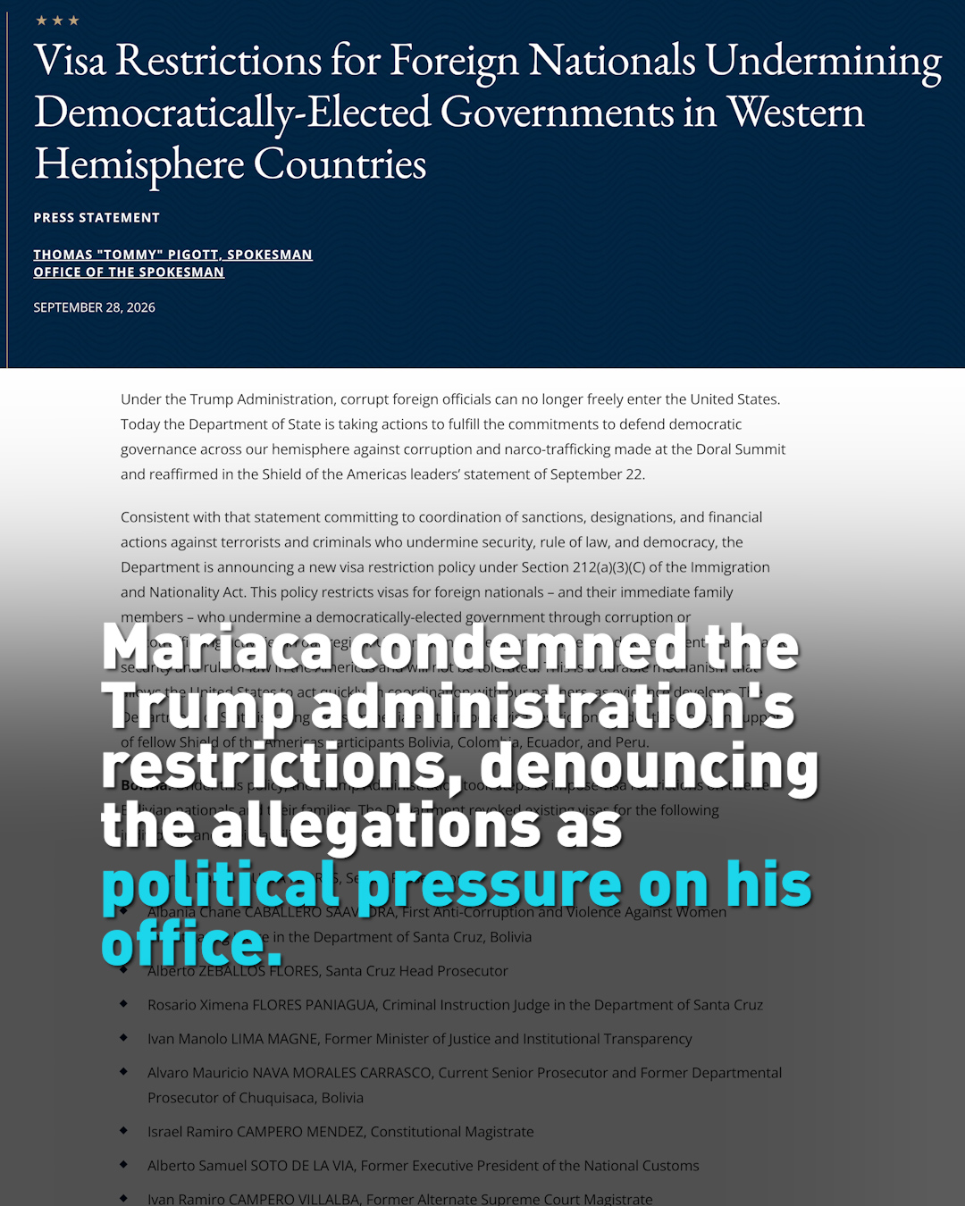 US revokes visas of Latin American officials over corruption accusations